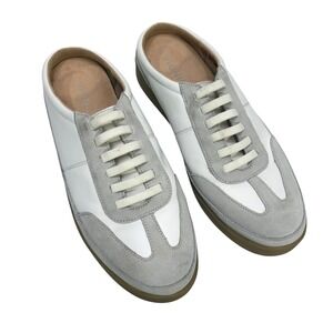 Vionic Thrive White Grey Leather Suede Mule Sneaker Women 10 Orthotic Gum Sole